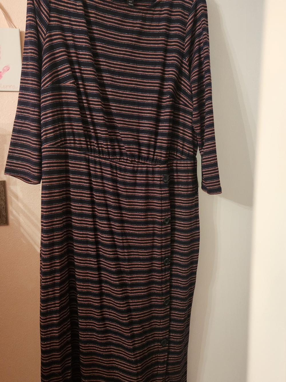 Lane Bryant Navy and Pink Striped Midi Dress